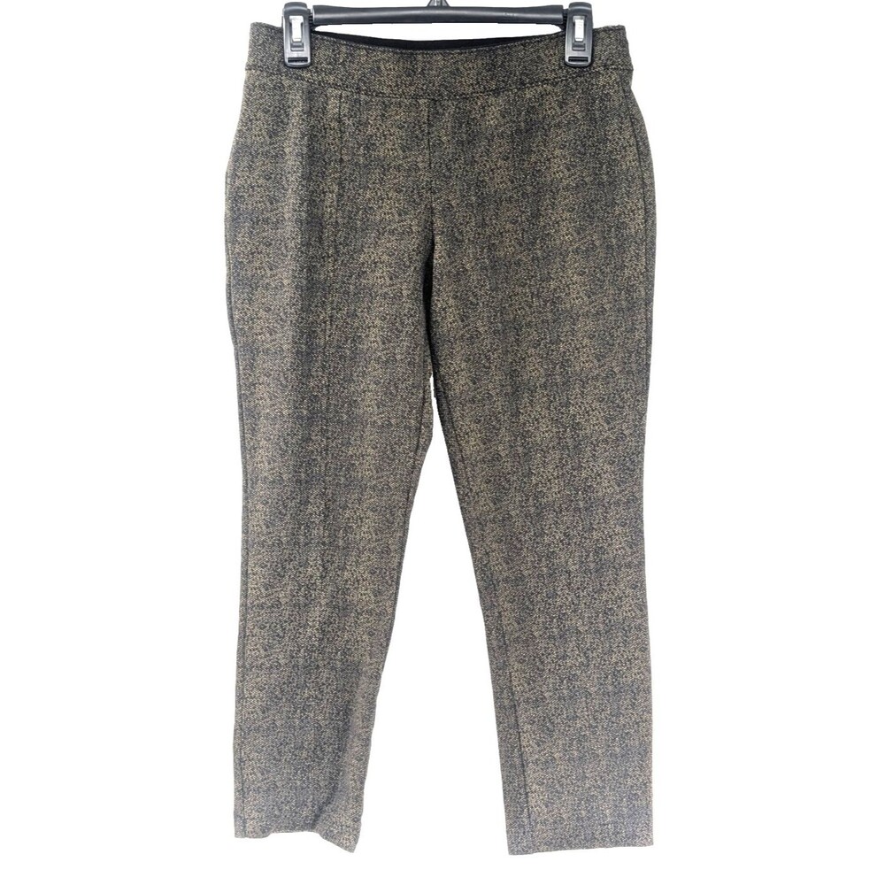 Anne Klein Brown Tan Tweed Low Rise Skinny Ankle Stretch Crop Pants Size 6 28x24